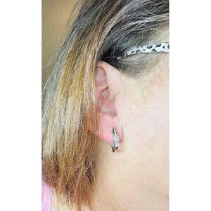 Estate 14k White Gold Channel Set Diamond Hoop Earrings, Small Size Hinged Snap